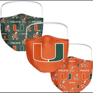 Miami Hurricanes  All Over Logo Face Mask  3-Pack